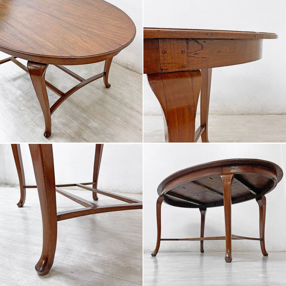 ビンテージ Vintage ダイニングテーブル オーバル チーク無垢材 猫脚 アンティークスタイル クラシカルデザイン W150cm ●