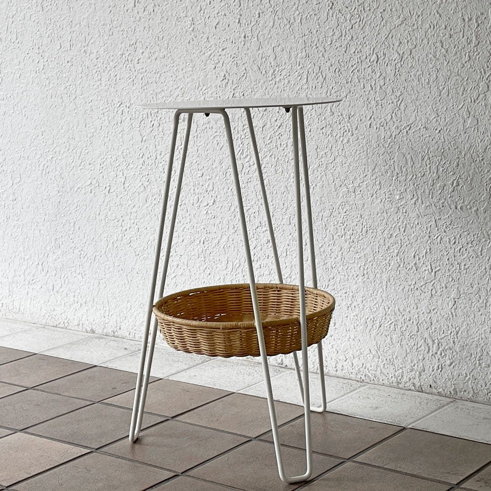 イデー IDEE ワラビー WALLABY サイドテーブル SIDE TABLE ラタン スチール ホワイト ナチュラルモダン H60㎝ 廃番仕様 現行定価39,900円 ◇