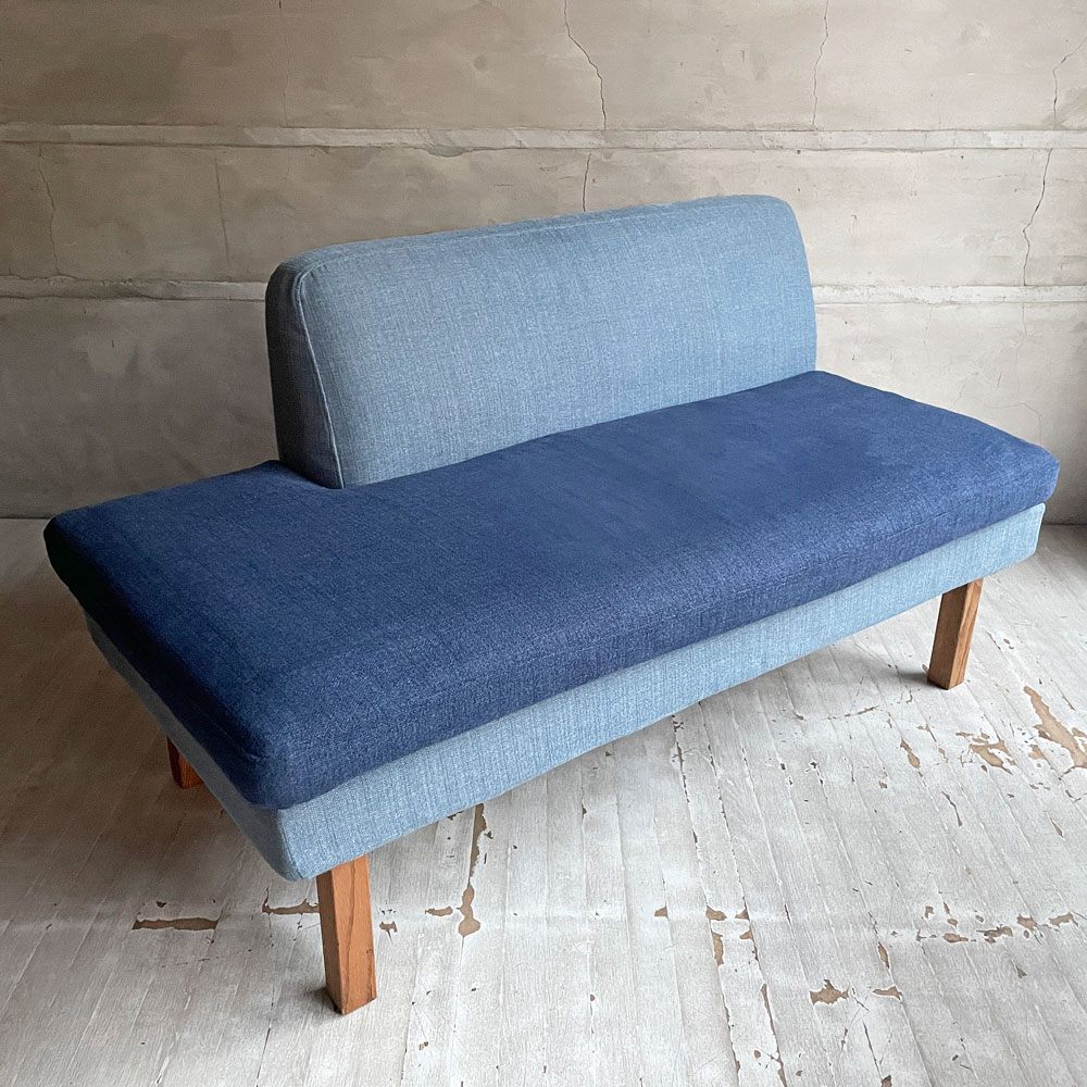 モモナチュラル Momo natural アルネ レイドバック ベンチ ARNE LAID-BACK BENCH ハーフバック 2Pソファ 2人掛け ブルー×ネイビー 替えカバー（グレー）付き ♪