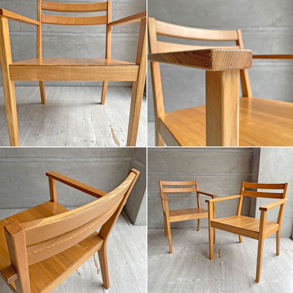無印良品 MUJI タモ材 ラウンジチェア アームチェア 板座 ナチュラルスタイル 廃番 A ♪