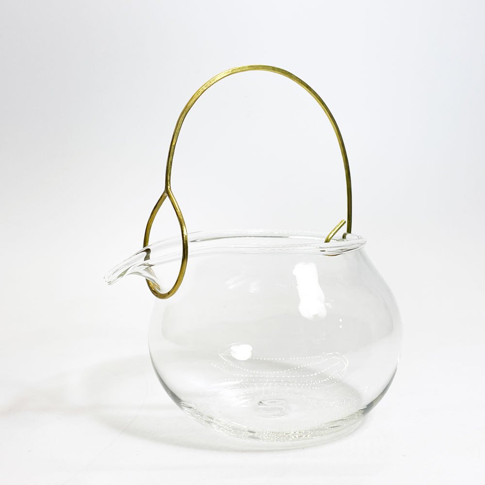 中根嶺 × 森谷和輝 ガラスポット ティーポット 金属把手 茶器 Φ9.5cm H13.5cm 現代作家 ★