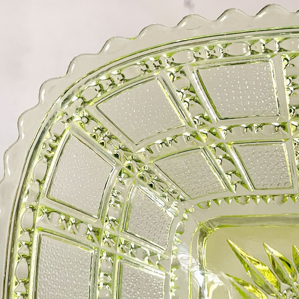 インペリアルグラス Imperial Glass ビーデッドブロック Beaded Block スクエアプレート ガラス イエロー W19.5cm USビンテージ B ■
