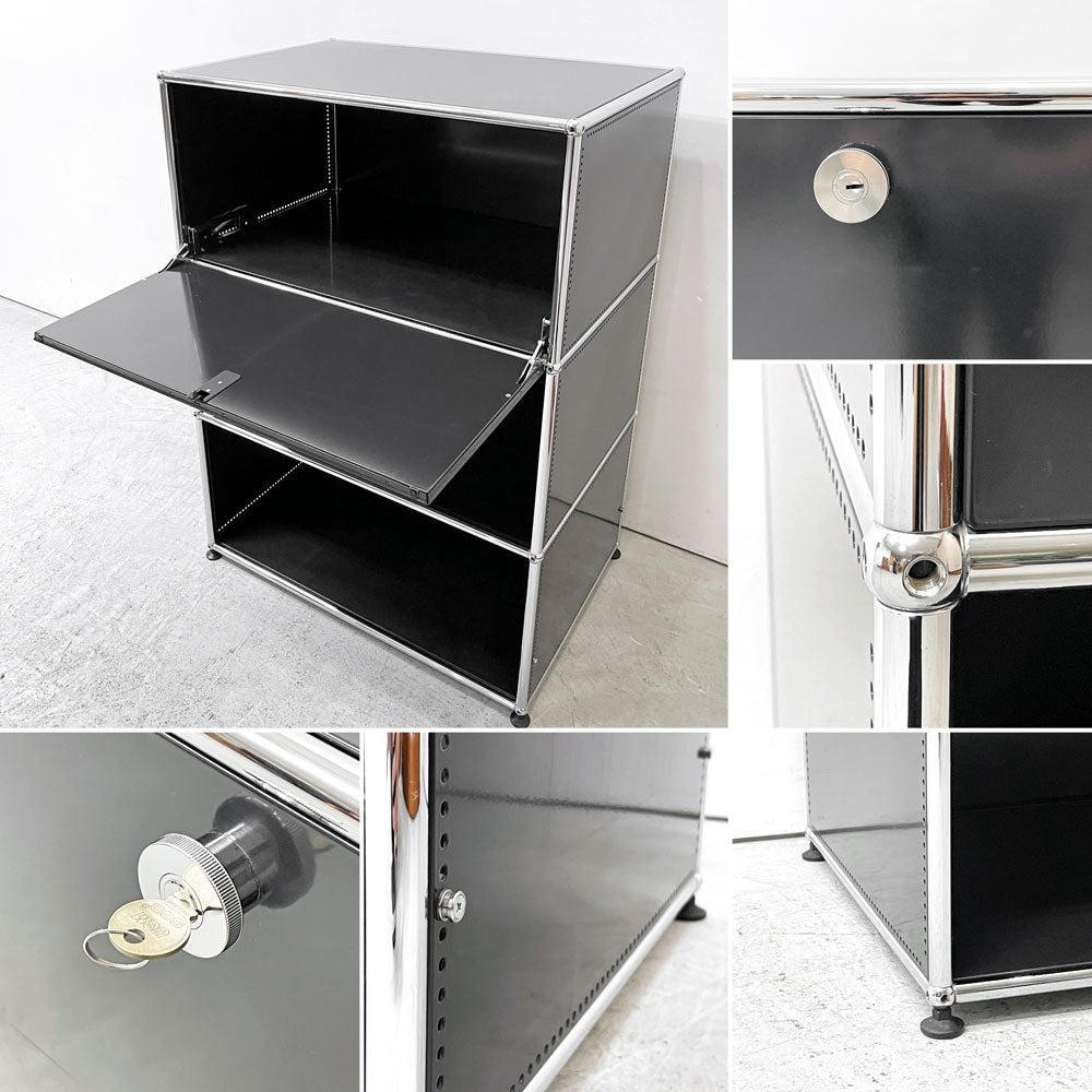 ユーエスエムハラー USMハラー USM Haller モジュラーファニチャー キャビネット シェルフ 1列3段 ドロップダウンドア×1 グラファイトブラック 鍵付き スイス モダン ●
