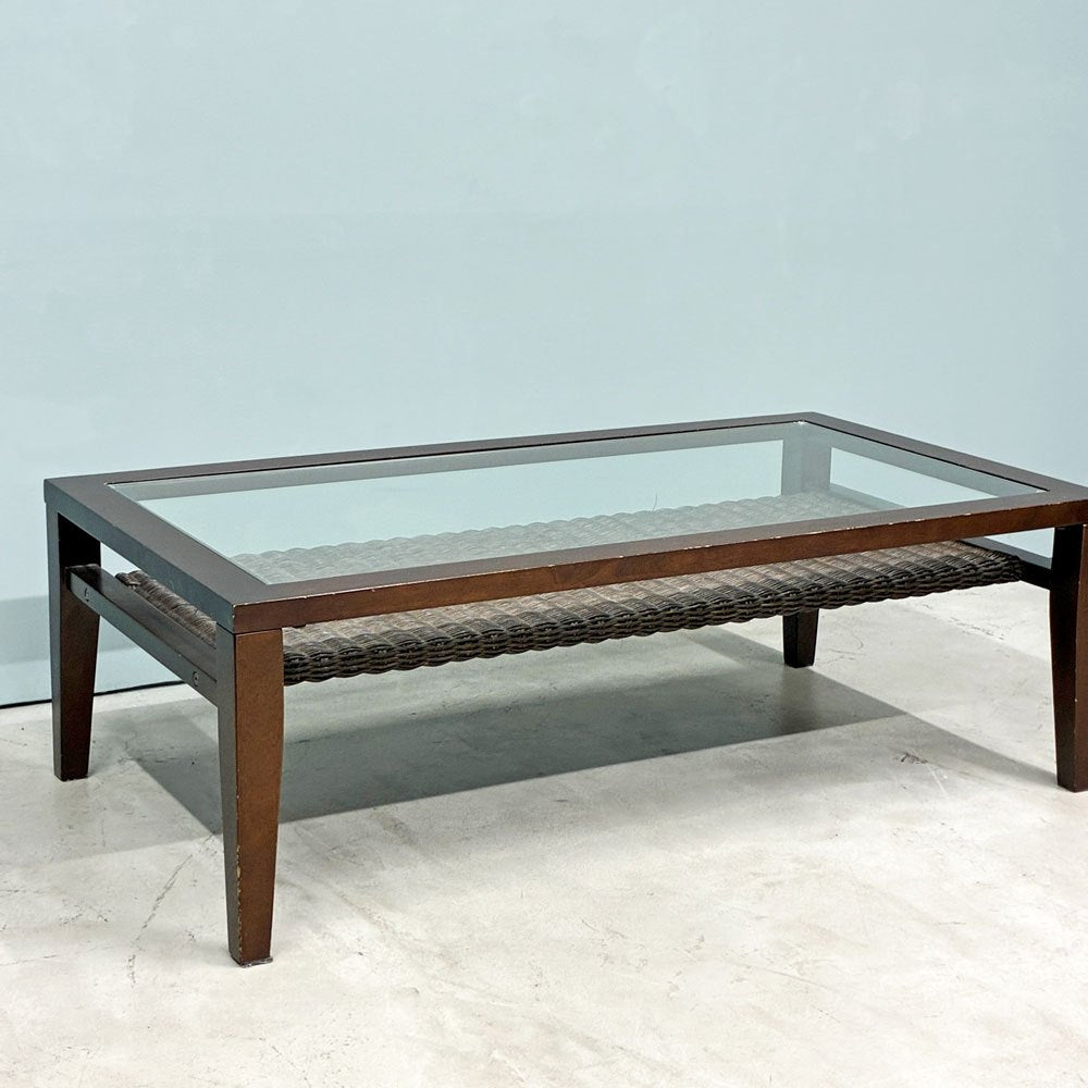 エーフラット a.flat ケイローテーブル KEI low table センターテーブル ガラス天板 ラタン ラバーウッド 定価￥52,360- ◎