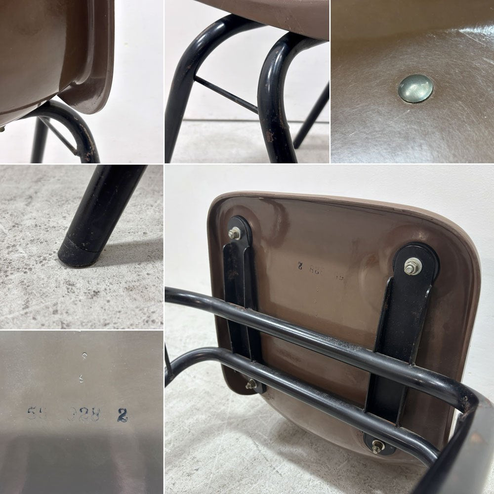 コトブキ KOTOBUKI スタッキングチェア FRP製 シェルチェア スチール脚 ブラウン 剣持勇デザイン ビンテージ ジャパニーズミッドセンチュリー C ●