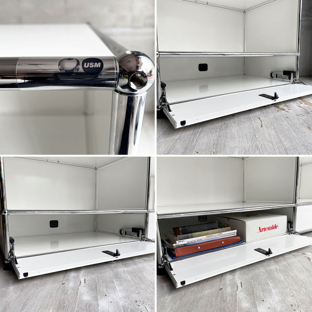 ユーエスエムハラー USMハラー USM Haller モジュラーファニチャー キャビネット シェルフ 2列2段 ドロップダウンドア ピュアホワイト ソフトクローズ機能 スイス 定価￥264,836-♪