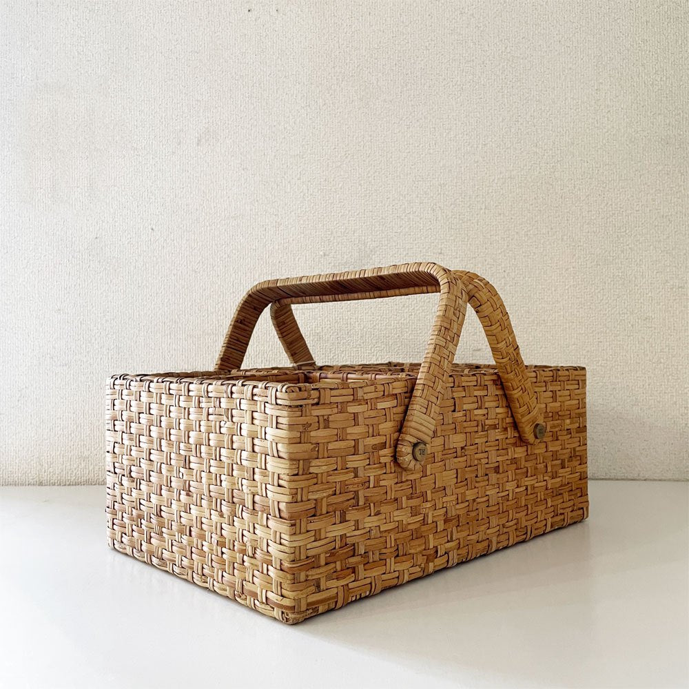 ラルフローレン Ralph Lauren ガーデン GARDEN ラタン製バスケット ボトルキャリー ハンドル＆仕切り付 35×26.5cm アメリカ 希少 ◎