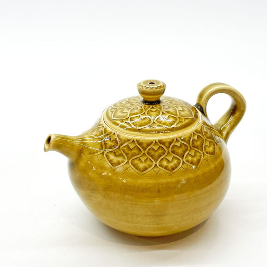 増渕篤宥 Tokuhiro Masubuchi 黄釉ポット 急須 ティーポット 陶磁器 釉象嵌 茶器 H7cm 現代作家 美品 ★