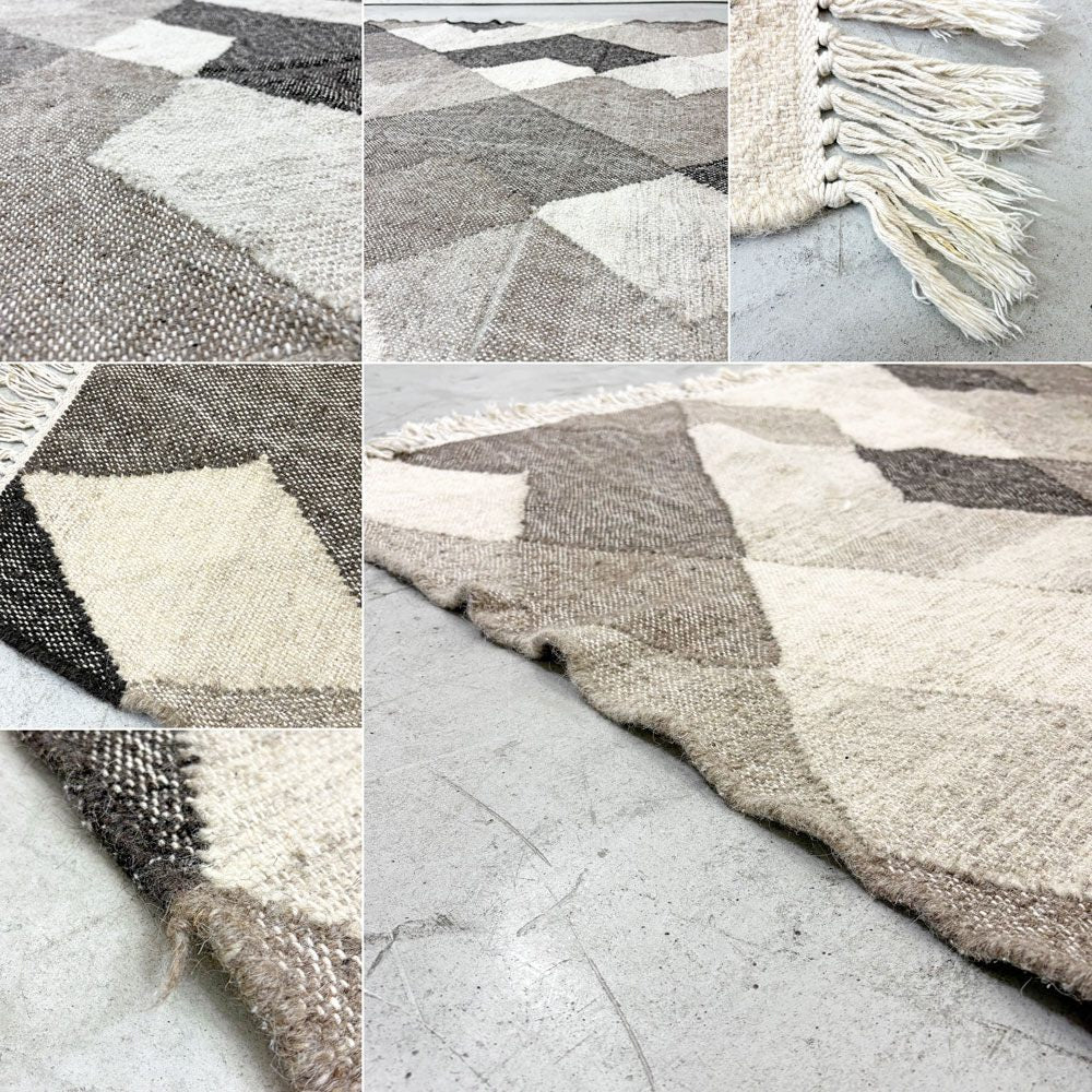 ノーチェ NOCE ウールモザイクラグ WOOL MOSAIC RUG 手機織り インドキリム ラグマット インド綿 197 × 146 cm ブラウン系 ●