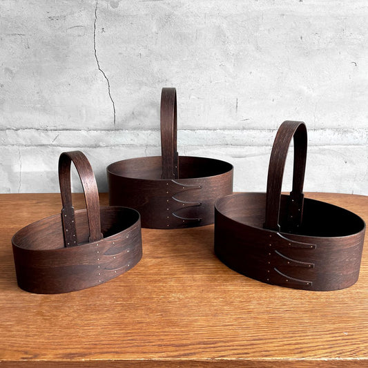 小林克久 シェーカースタイル オーバルボックス シェーカーボックス ハンドル付き キャリア no.3 & no.4 & no.5 3点SET 黒消 ブラックウォルナット オイル仕上げ 蜜蠟ワックス塗り 現代作家 ♪