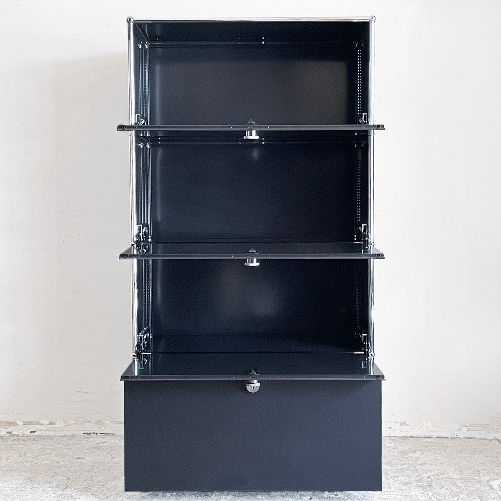 ユーエスエムハラー USM Haller モジュラーファニチャー Modular Furniture 1列4段 キャビネット シェルフ グラファイトブラック 旧型取っ手 スイス ■