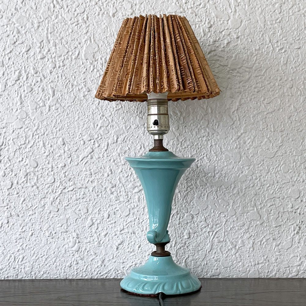 USビンテージ 陶製 スタンドライト テーブルランプ 樹皮シェード ターコイズブルー Tree Bark Lamp Shade テーブルライト ◇