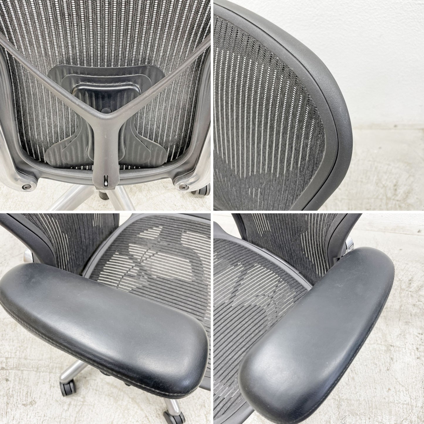 ハーマンミラー Herman Miller アーロンチェア Bサイズ ポスチャーフィット クラシックカーボンメッシュ ポリッシュドアルミベース レザーアーム ビル・スタンフ ＆ ドン・チャドウィック 〓