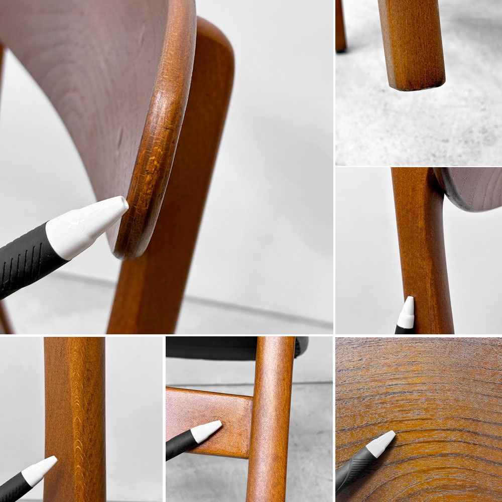 北欧ビンテージ Scandinavian Vintage チーク材 ダイニングチェア プライウッド 背もたれ ブラック PVCレザー 北欧家具 ●
