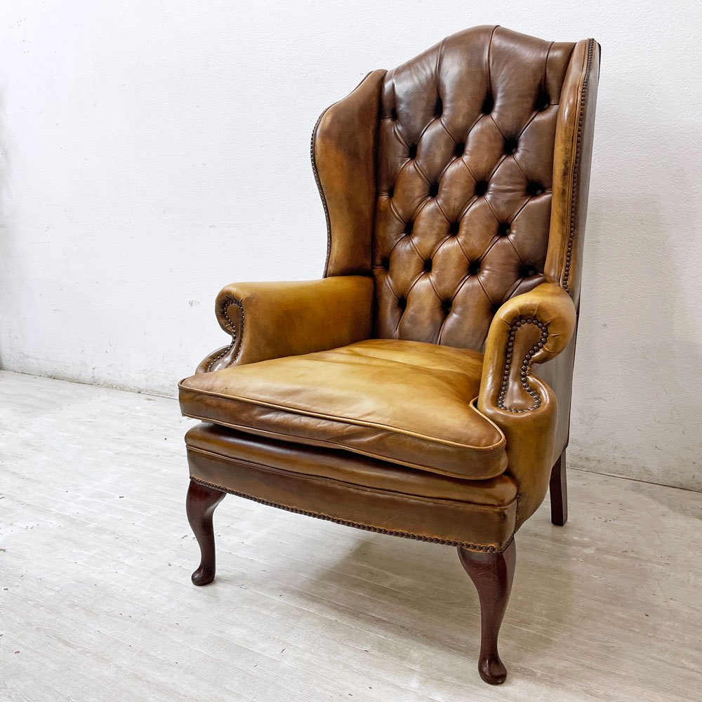 ロイズアンティークス Lloyd's Antiques リプロダクションシリーズ チェスターフィールド Q/Aウイングバックチェア 1シーターソファ 本革 猫脚 ●