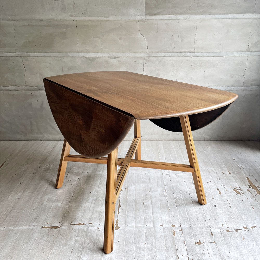 アーコール ERCOL オールドコロニアル ドロップリーフテーブル バタフライ ダイニングテーブル オーバル 折り畳み式 エルム材 UKビンテージ 英国家具 ♪