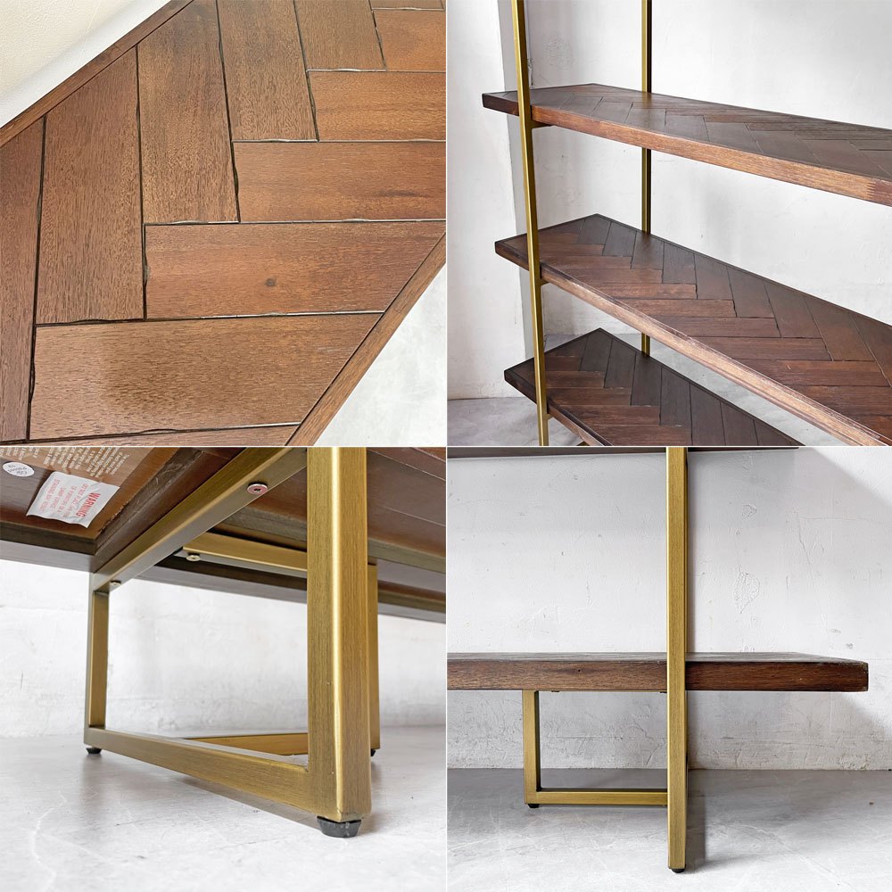 ダッチボーン DUTCH BONE クラスシェルフ Class shelf  ヘリンボーン オープンシェルフ アカシア材 ダークウッド 真鍮 アジャスター付き ビンテージスタイル  オランダ 参考価格￥200.000- ★