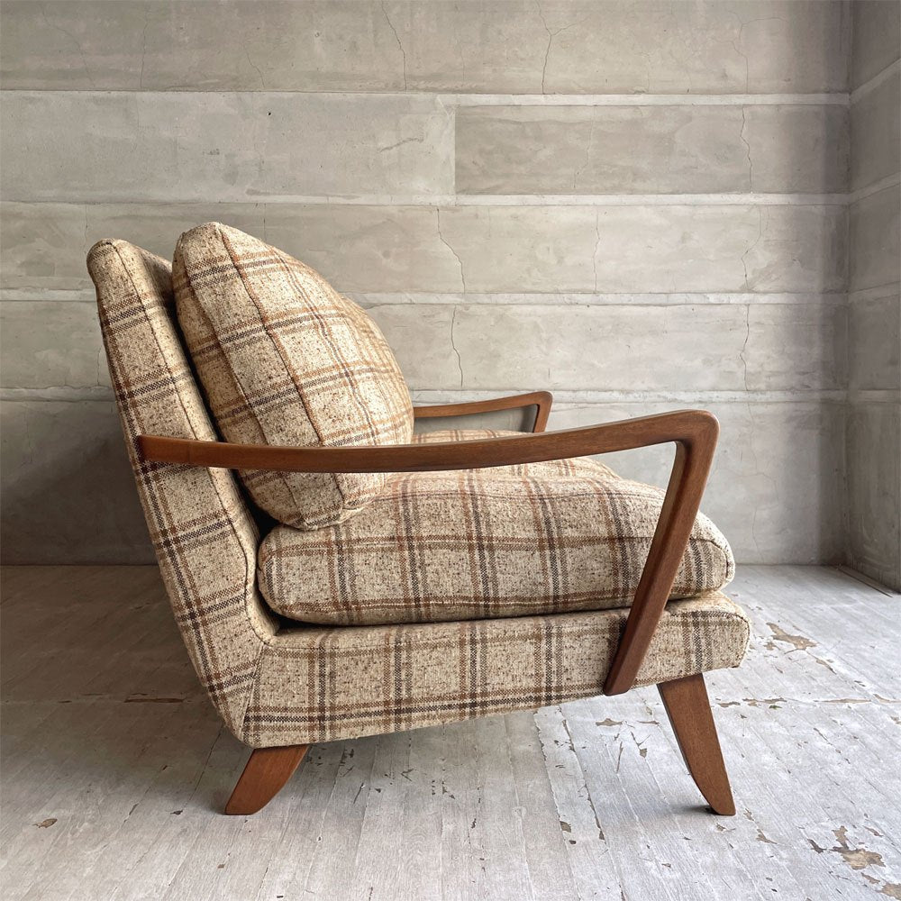 トラックファニチャー TRUCK FURNITURE 3pソファ 3人掛け ウォールナット材 フェザークッション チェック柄 レトロ ビンテージテイスト 廃番希少 ♪