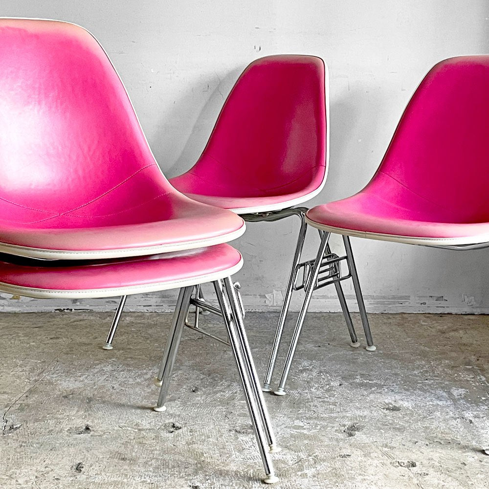 ハーマンミラー Herman Miller 3ndビンテージ サイドシェルチェア FRP製 PVCレザー スタッキングベース C&R イームズ ミッドセンチュリー B ■