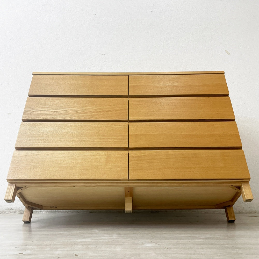 無印良品 MUJI タモ材 ワイドチェスト 箪笥 抽斗8杯 W120cm ナチュラル シンプルデザイン 廃番 ●