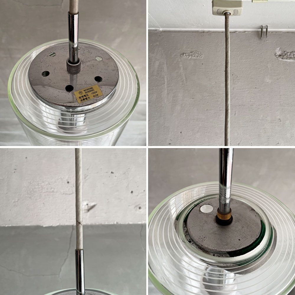 森部照明 MORIBE SHOMEI 糸巻ガラスシェード ペンダントライト クリア 円柱 モダンデザイン ビンテージ ♪