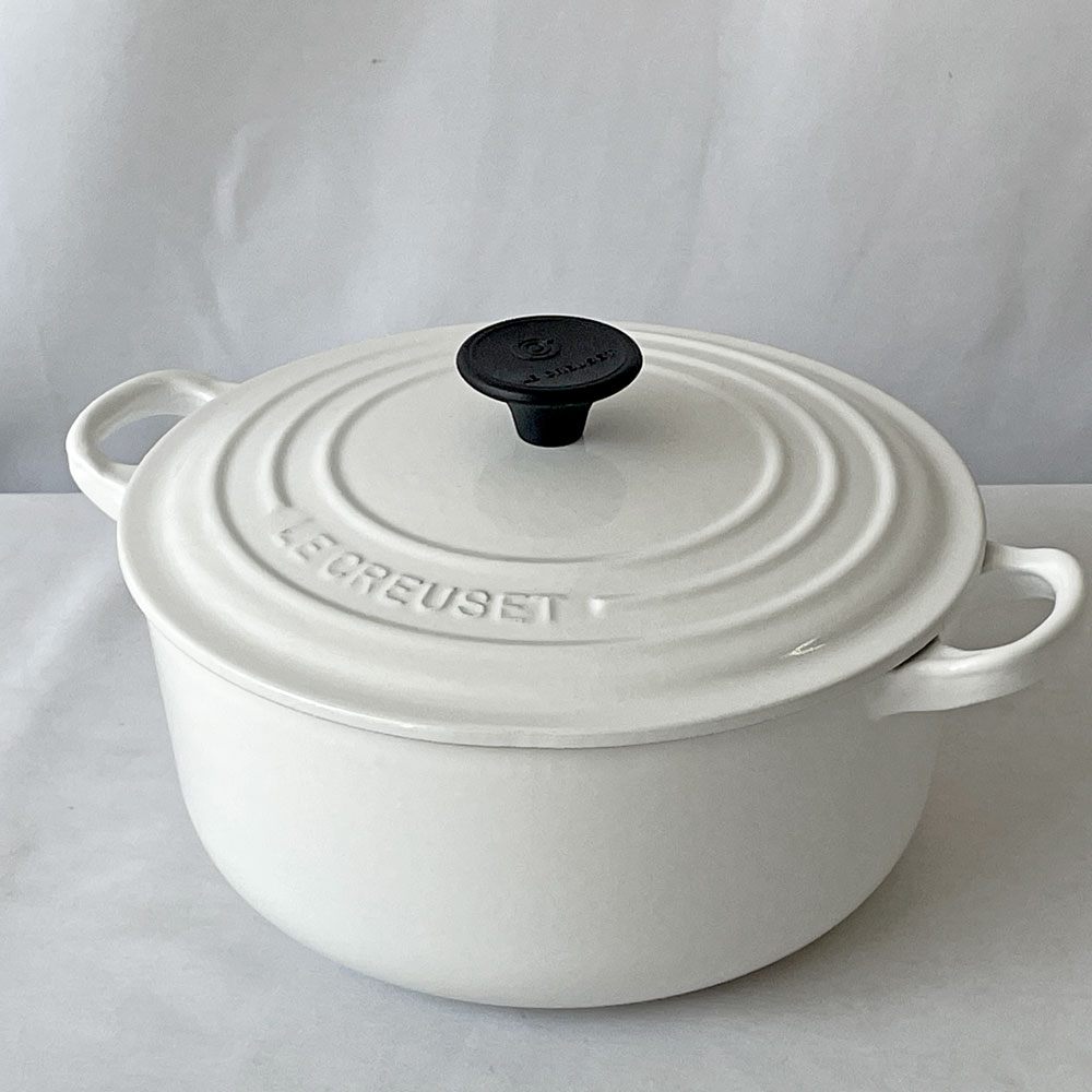 ルクルーゼ LE CREUSET ココットロンド 両手鍋 20cm ホワイト 鋳鉄 ホーロー 琺瑯 フランス ◇