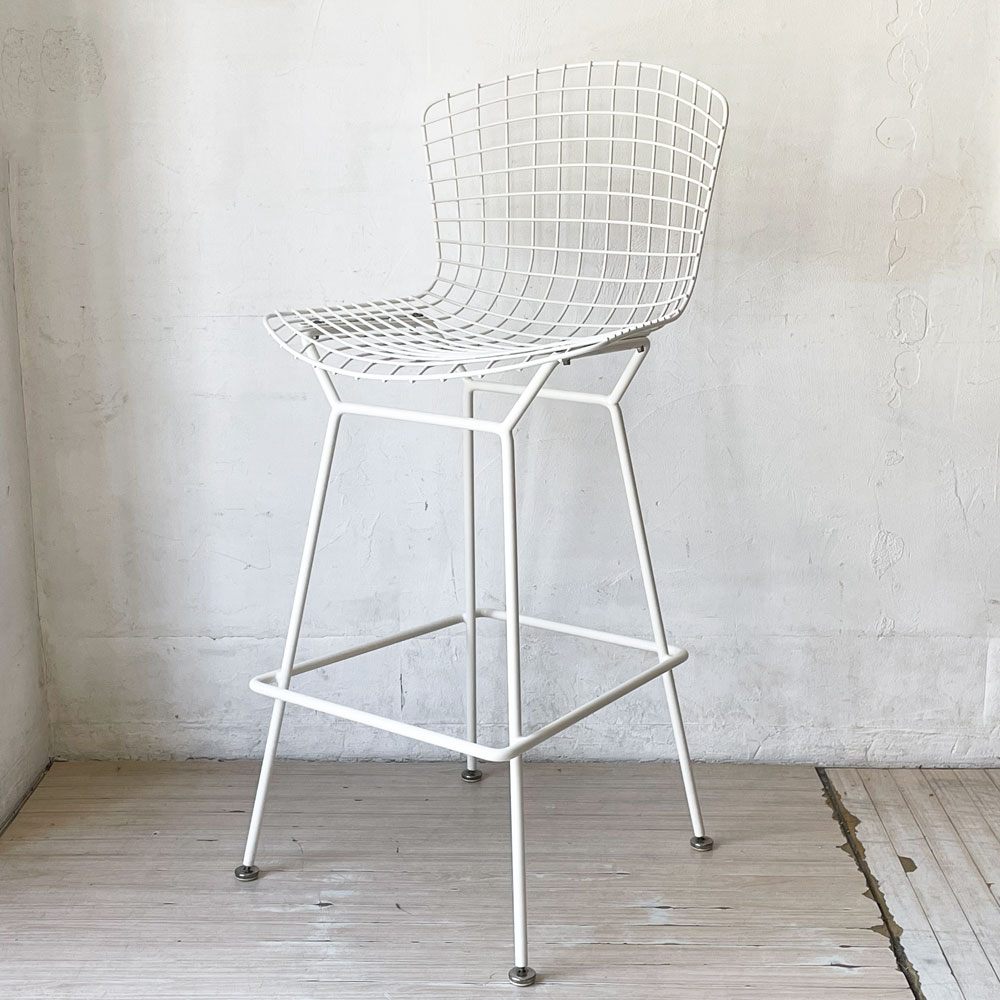 ノル Knoll Counter Height Stool カウンター ハイスツール ワイヤーチェア ホワイト ハリー・ベルトイア ミッドセンチュリー シートパッド付き ビンテージ ★
