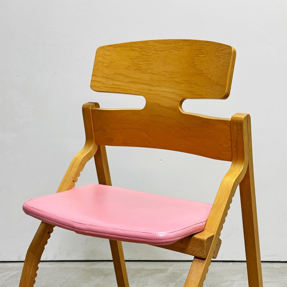 豊橋木工 TOYOMOKU アップライトチェア UPRIGHT CHAIR ナチュラル × ピンク  交換用座面カバー付き PVC ベビーチェア キッズチェア ●