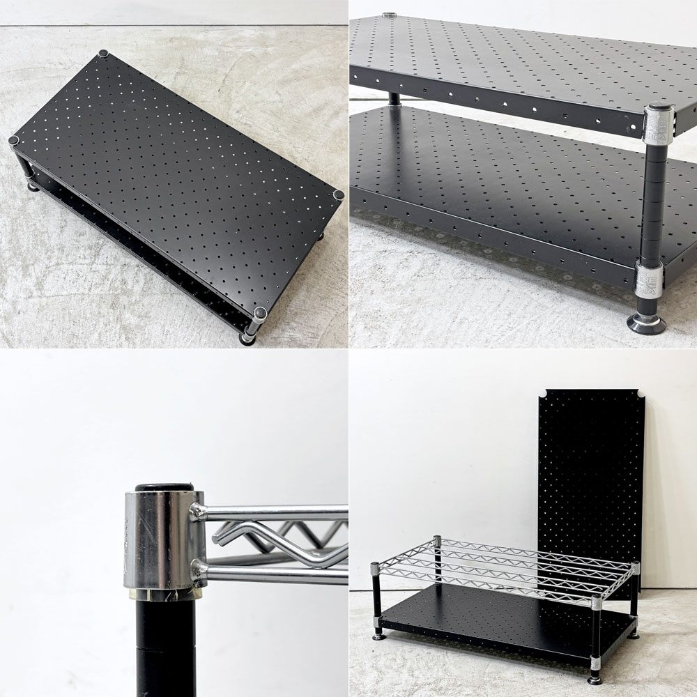 エレクター ERECTA メタルラック Metal Rack 2段 ローテーブル AVボード  W91cm ブラック アジャスター付き ●