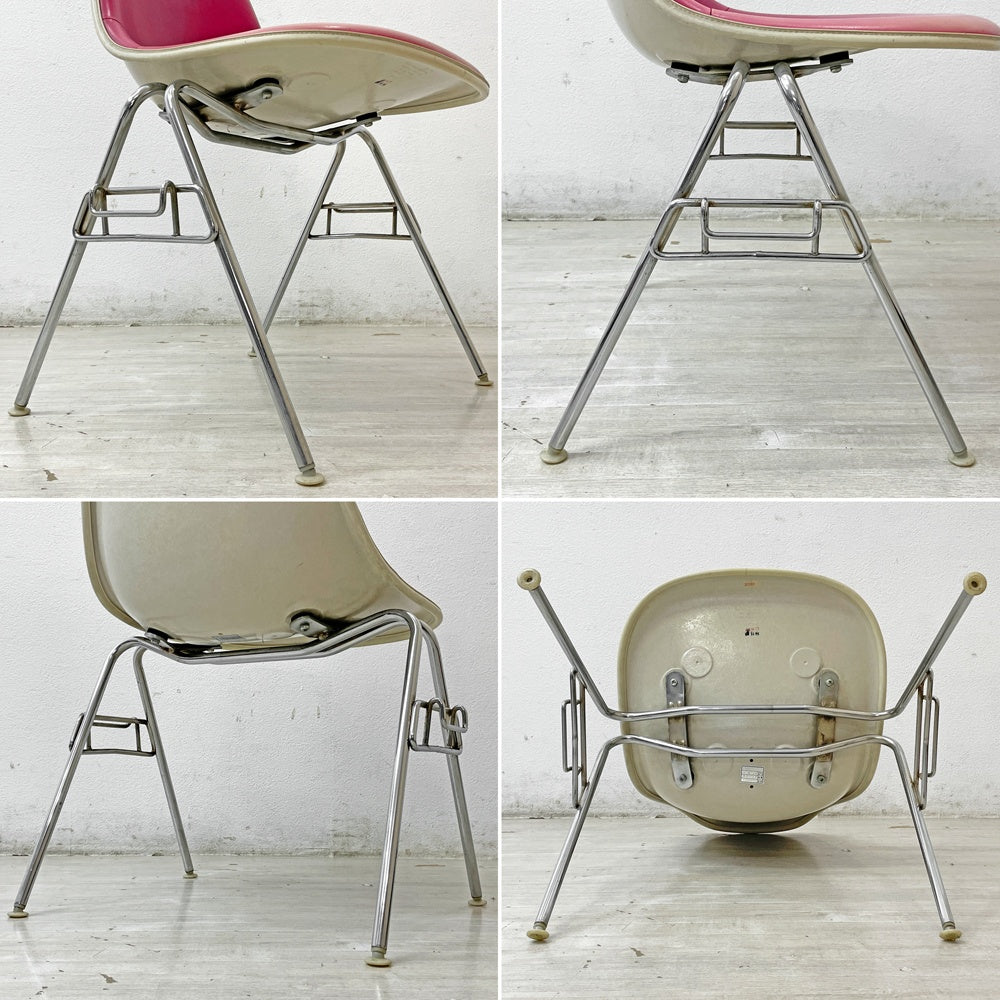 ハーマンミラー Herman Miller サイドシェルチェア サード 3rdビンテージ PVCレザー FRP製 スタッキングベース イームズ B ●