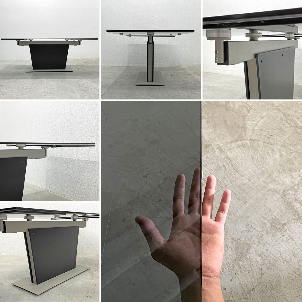 ボーコンセプト Boconcept モンツァ Monza ダイニングテーブル ガラス天板 エクステンション W190～280cm スモークガラス モノトーン 〓