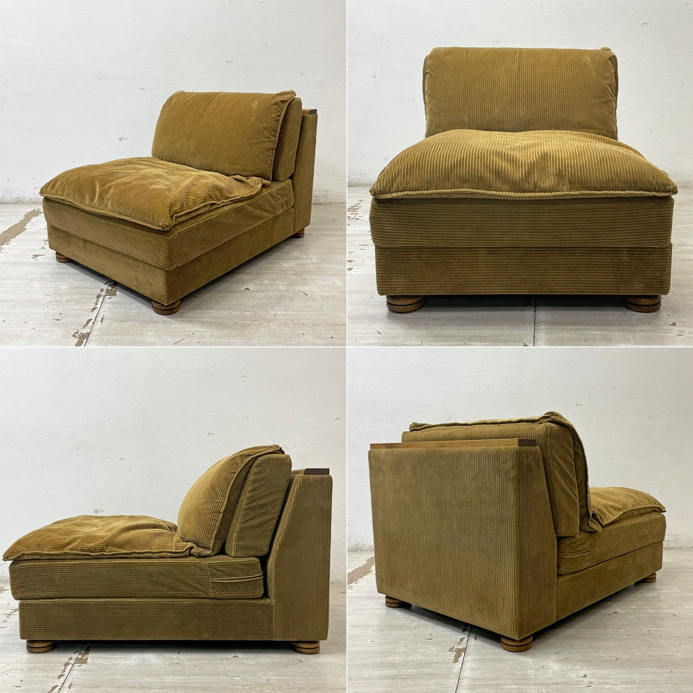 トラックファニチャー TRUCK FURNITURE HNSOFA 1Pソファ 1-SEATER+コーナーテーブル CORNER TABLEセット ナラ材 無垢材 F-21 グリーンコーデュロイ 参考価格約￥734,800- ●