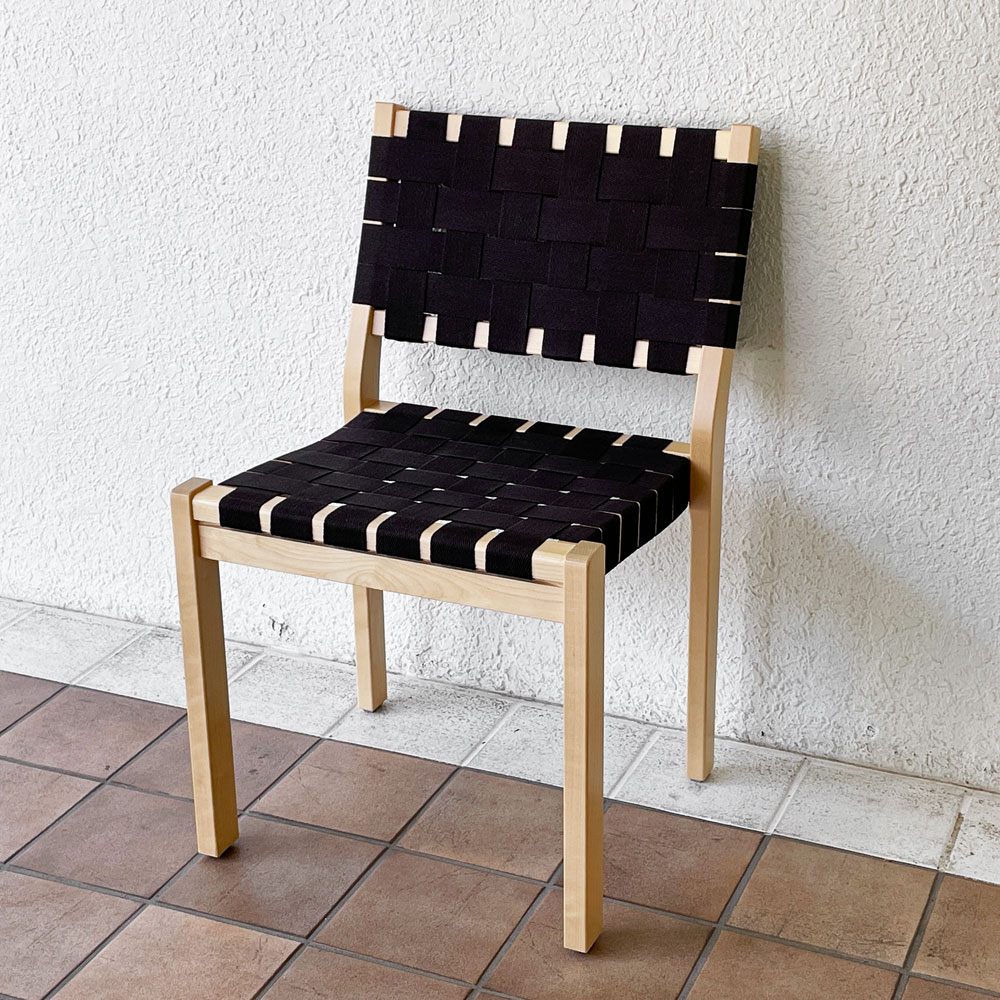 アルテック artek 611 スタッキングチェア ダイニングチェア バーチ材 ウェービングテープ ブラック アルヴァ・アアルト Alvar Aalto フィンランド 北欧家具 美品 A ◇