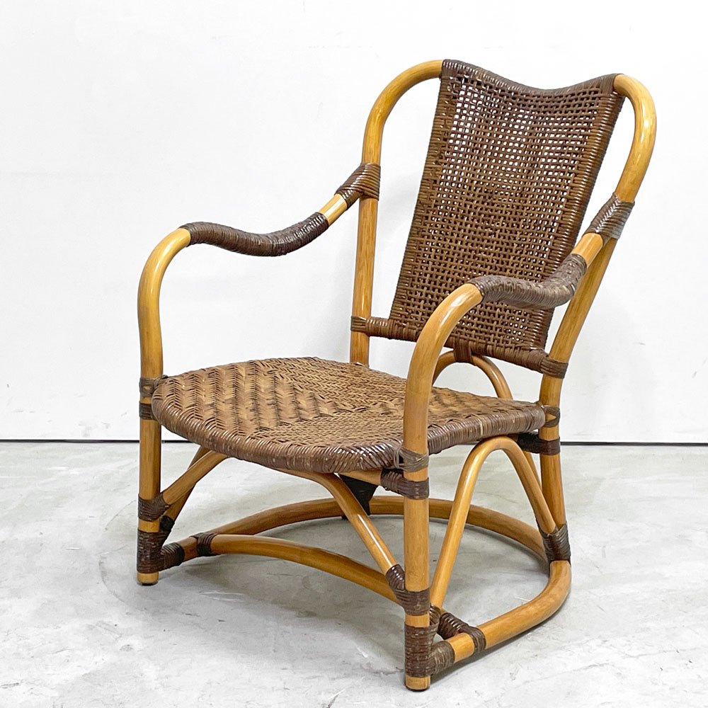 カザマ KAZAMA ルロット アームチェア Lurot Arm Chair ラタン 籐家具 ベージュ系 クッション付き インドネシア 定価￥48,800- B ●
