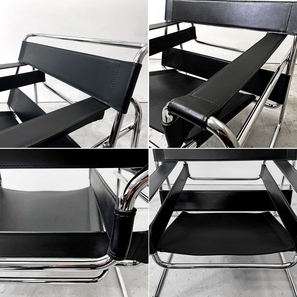 ワシリーチェア Wassily Chair ブラック 本革 マルセルブロイヤー バウハウス 名作家具 モダニズムデザイン リプロダクト品 ●
