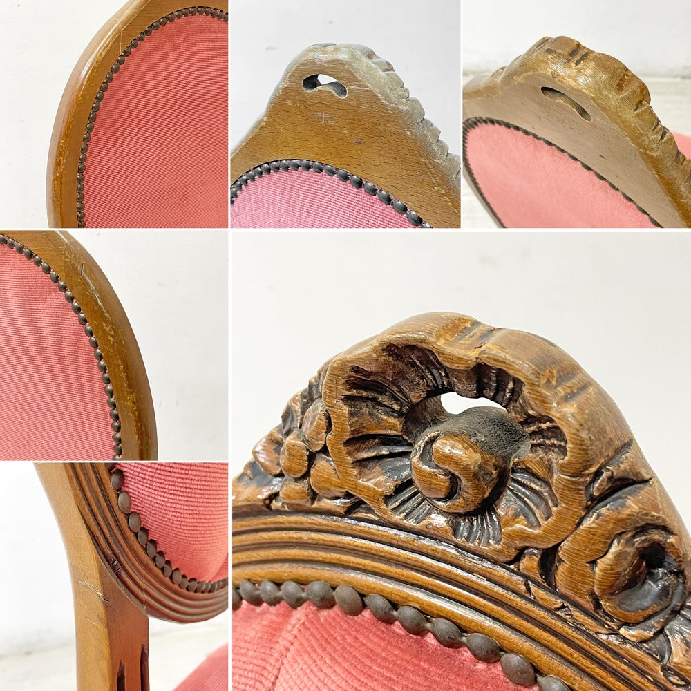 ヨーロピアンクラシカル デザイン European Classical design 木製 サロンチェア ダイニングチェア 猫脚 レッド イタリア ロココ調 B ●