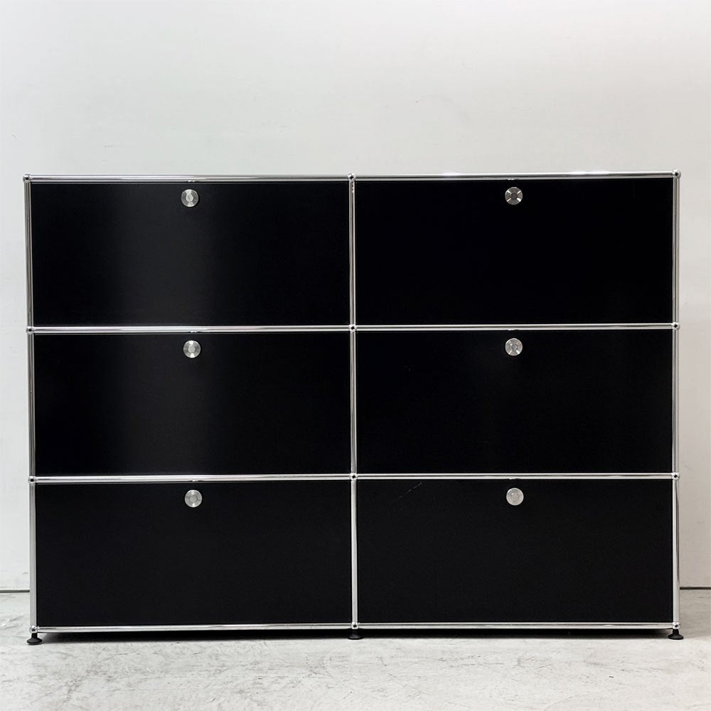 ユーエスエムハラー USMハラー USM Haller モジュラーファニチャー キャビネット シェルフ 2列3段 ドロップダウンドア×4 ドロワー×2 グラファイトブラック ●