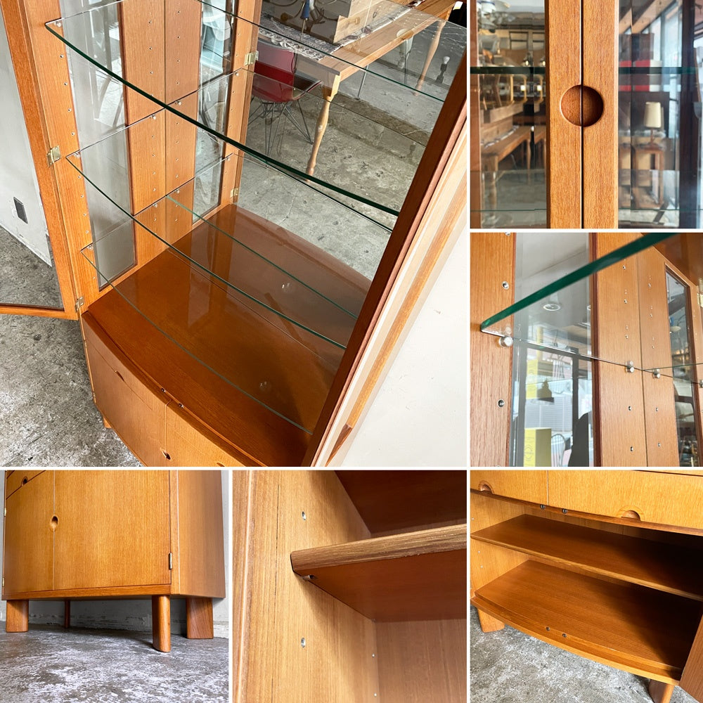 日田工芸 HITA craft チーク材 カップボード 食器棚 キャビネット ガラス扉 ライトコンセント欠品 H180cm 北欧スタイル ■