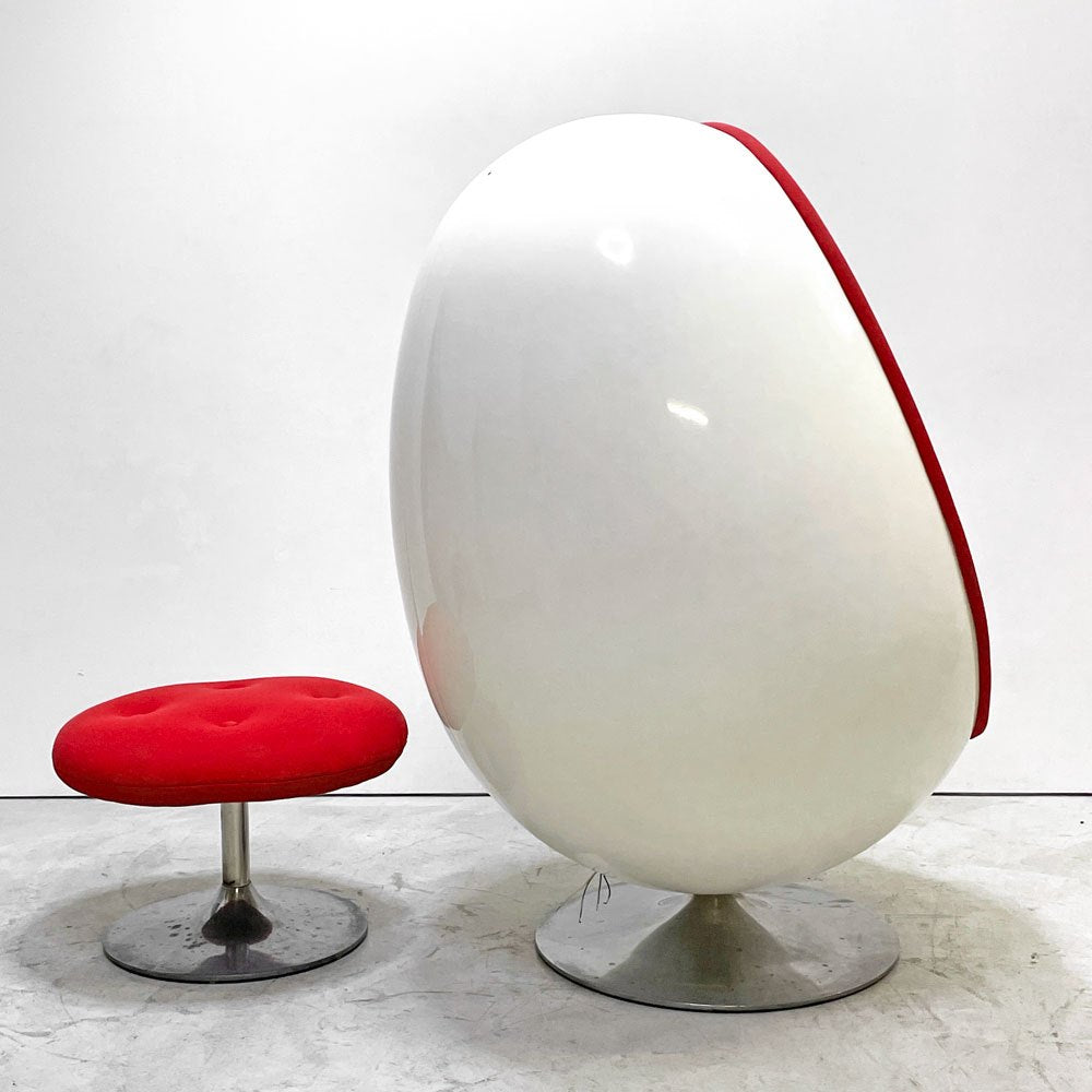 ヘンリックソーラーセン Henrik Thor-Larsen オヴァリアエッグチェア Ovalia Egg Chair FRP ホワイト×レッド ステレオスピーカー内蔵 オットマン付き ビンテージ スペースエイジ ●