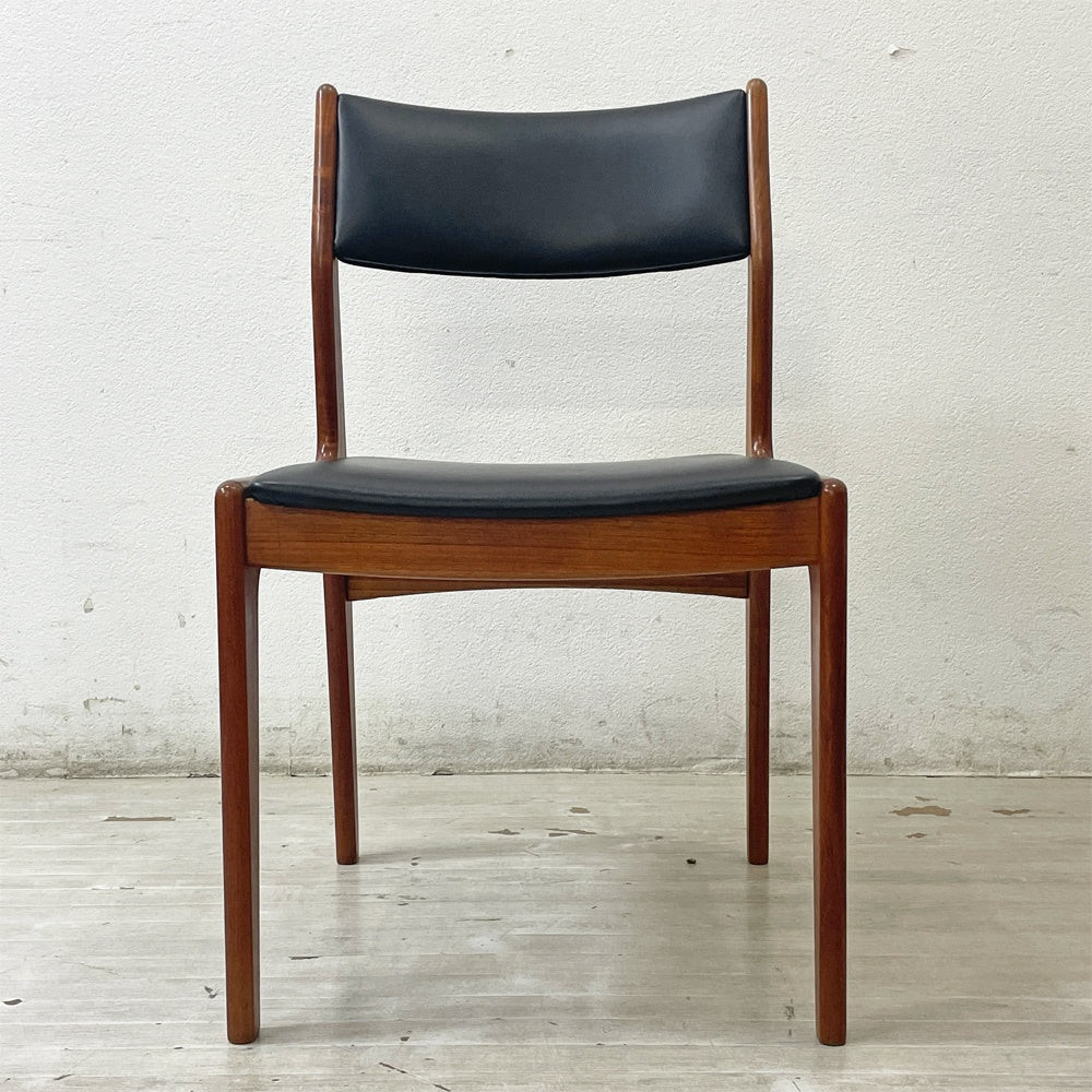 ディースキャン D-SCAN チーク材 ダイニングチェア アームレス レザー デンマークビンテージ 北欧 A ●