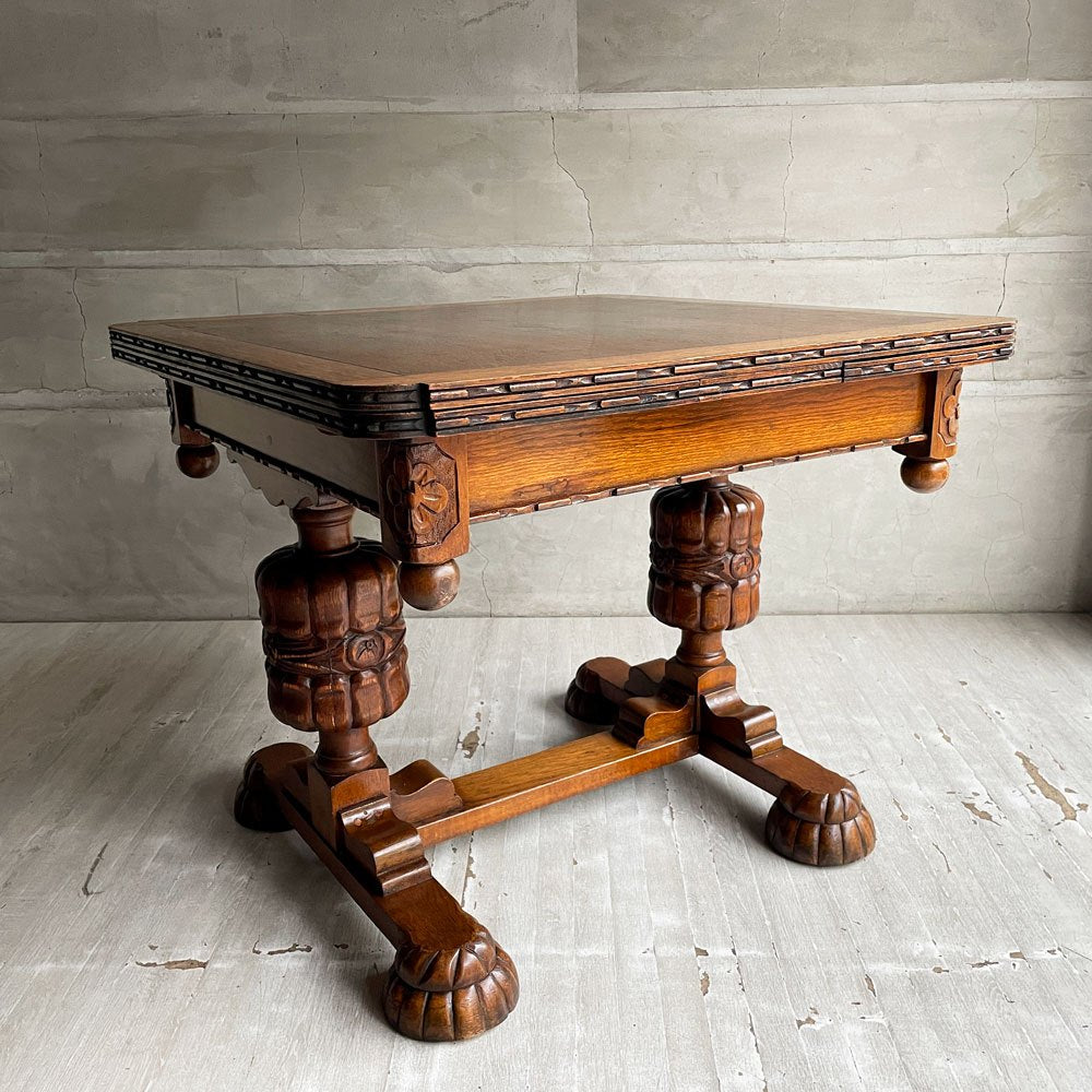 UKアンティーク ドローリーフテーブル ダイニングテーブル 伸長式 オーク材 ビッグバルボスレッグ 英国家具 ビンテージ ♪