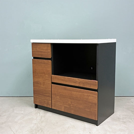 ベルメゾン Belle Maison キッチンボード W88cm ウォールナット調 レンジボード キッチン収納 モダンデザイン キッチンキャビネット 美品 ◎
