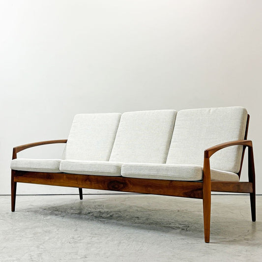 宮崎椅子製作所 ペーパーナイフソファ Paper Knife Sofa 3P 3人掛け ウォールナット材 ホワイト系 ファブリック カイ・クリスチャンセン ●