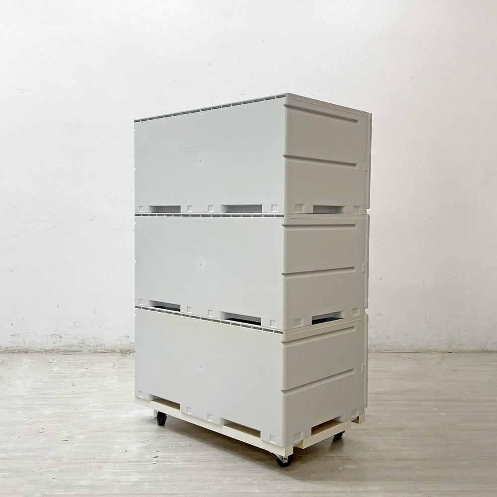 タッパーウェア Tupperware スーパーチェスト ワイド Super chest Wide 引出1段 マゼンタ 3段セット 専用カート付 ●