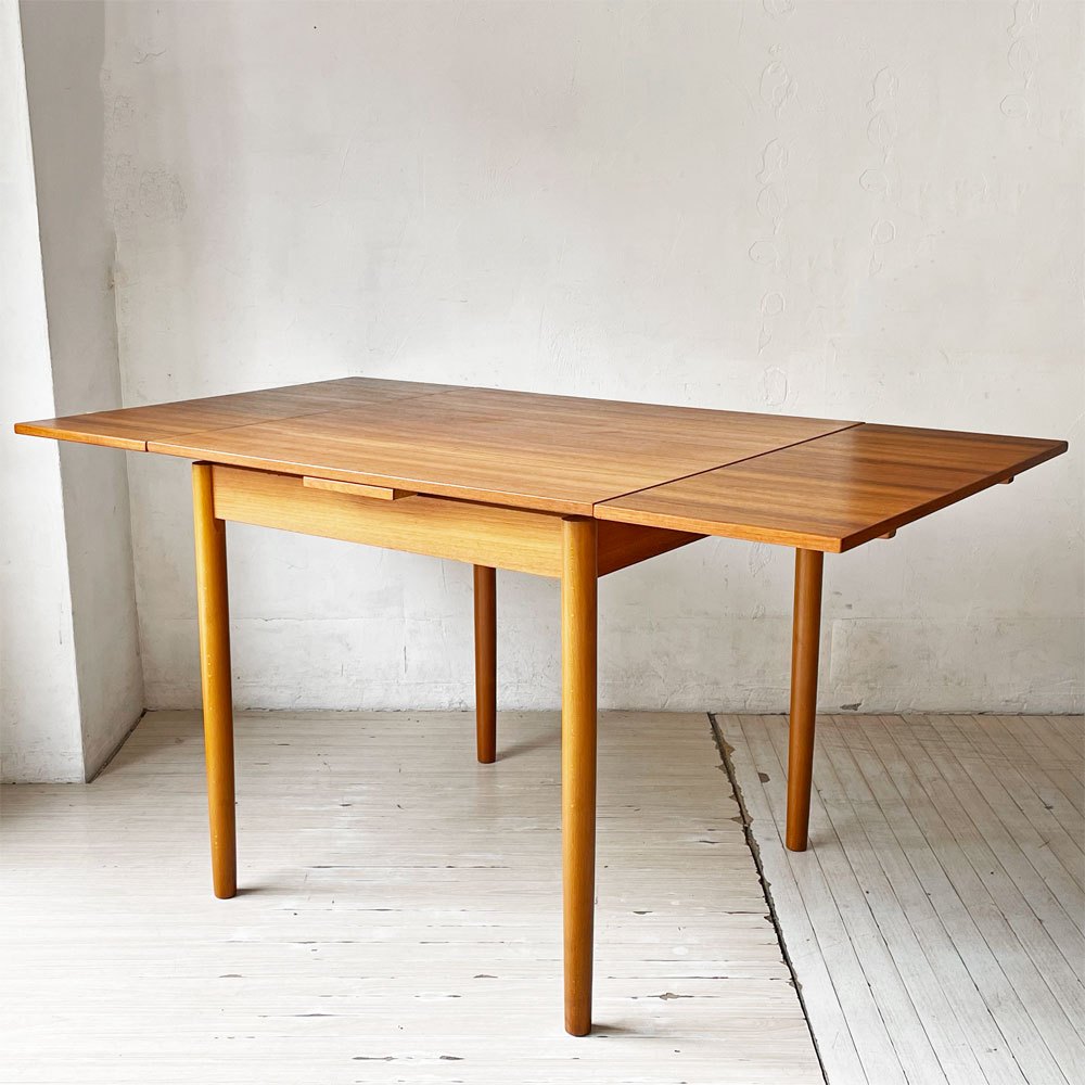 北欧ビンテージ Danish Vintage チーク材 エクステンション ダイニングテーブル ドローリーフ式 伸長式 ★