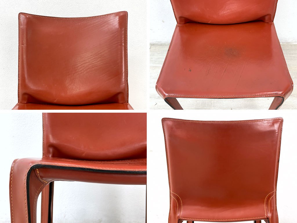 カッシーナ Cassina キャブチェア 412 CAB CHAIR アームレス 最高級本革 赤茶 マリオ・ベリーニ MoMA 永久展示品 イタリアモダン 定価264,000円 ●