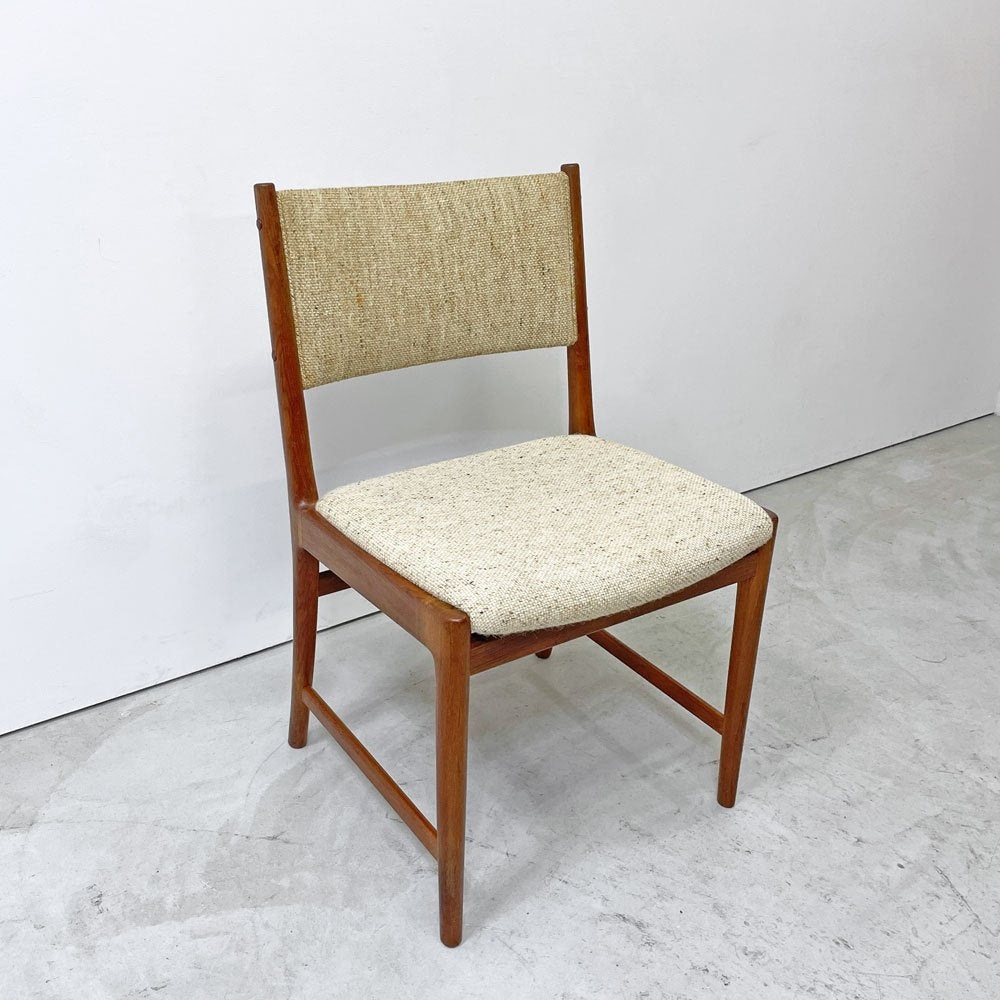 北欧ビンテージ Scandinavian Vintage チーク無垢材 ダイニングチェア ファブリック ベージュ系 ミッドセンチュリー B ●