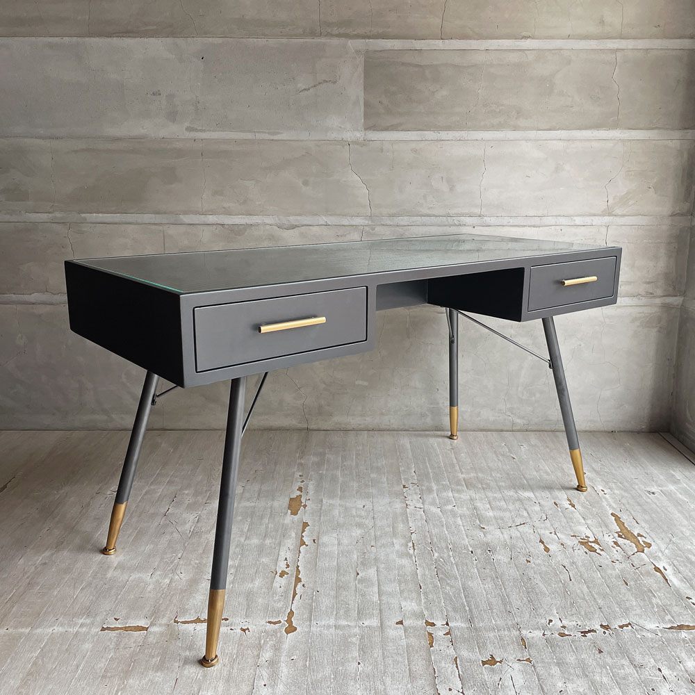 カレ KARE ラ ゴメラ La Gomera デスク コンソールテーブル ウッド×スチール ガラストップ ブラックパウダーコーティング インダストリアル モダンデザイン ドイツ ♪