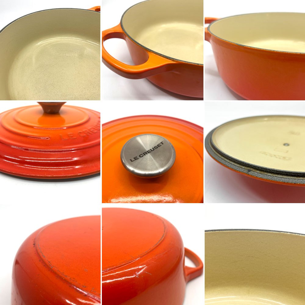 ルクルーゼ LE CREUSET ココットロンド 両手鍋 24cm オレンジ 替えツマミ付き 鋳物 フランス ●