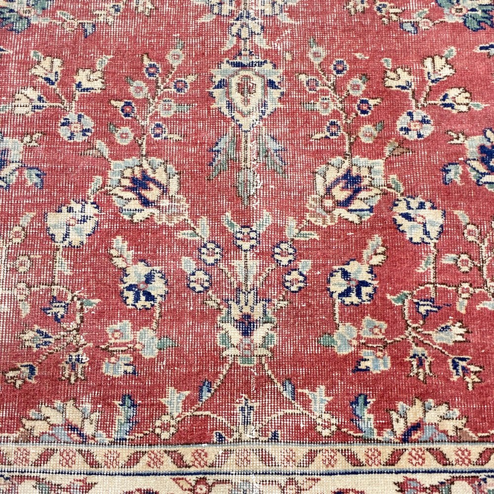 ビンテージ vintage トルコ製 手織り キリムラグ ランナー カーペット 絨毯 260x164cm レッド系 ボヘミアン柄 ◎